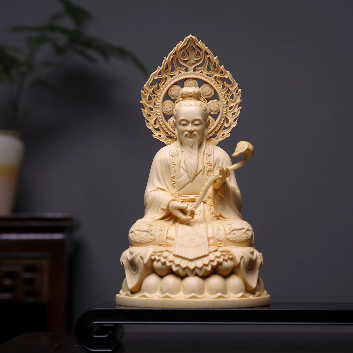 Hinoki Wood Hand Carved Sanqing Taoist Deity Statue Set Figurine Spiritual Altar Ornament Gift for Home Temple Decor