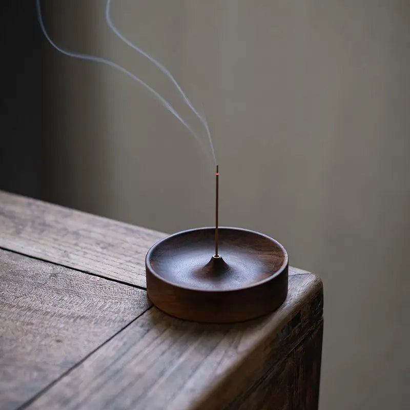 【F】North American Black Walnut Solid Wood Incense Stick Tea Ceremony Round Incense Burner Agarwood Tray Holder Home Decor