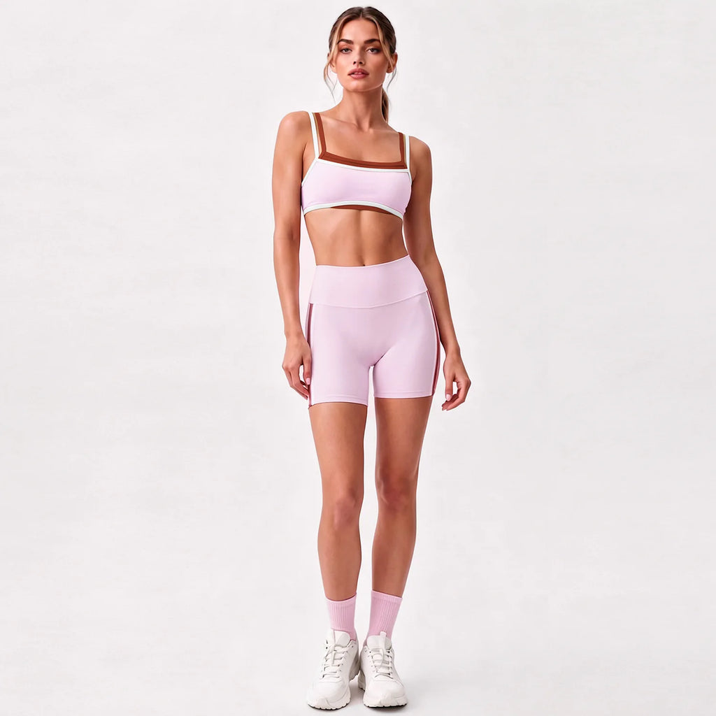 Color Block Contrast Trim Women Fitness Outfit Set Camisole Sports Bra High Elastic Flared Yoga Pants 2Pcs Sport SetSports Wear