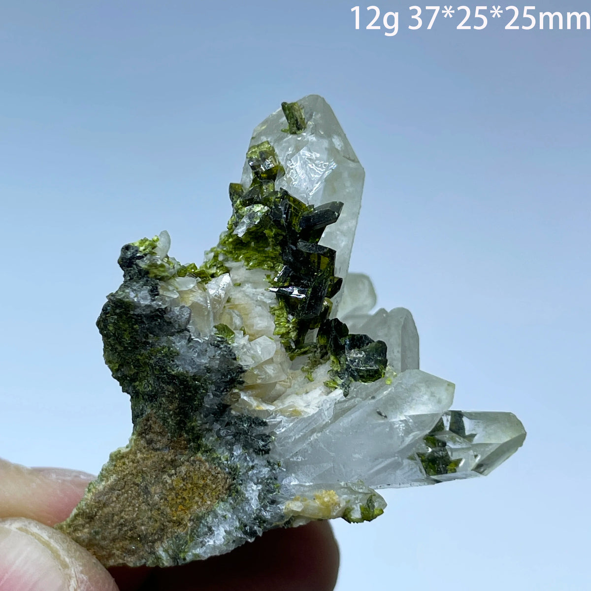 Natural Green Epidote with Clear Quartz Crystal Symbiosis Rough Specimen Healing Teaching Stone for Home Decor
