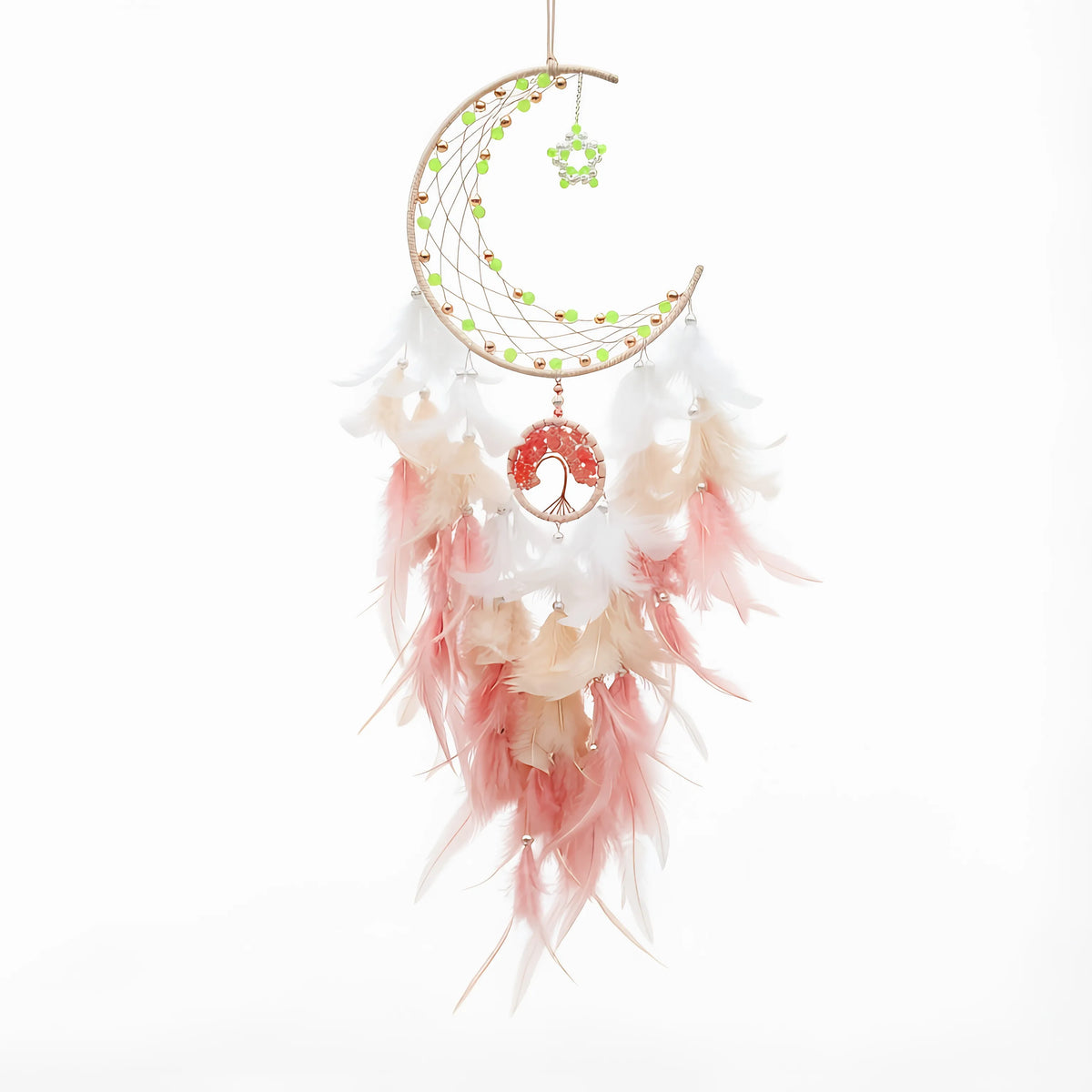 Boho Moon Dreamcatcher Feather Wall Hanging Crescent Moon Decor Handmade Dream Catcher Bedroom Decor Gift