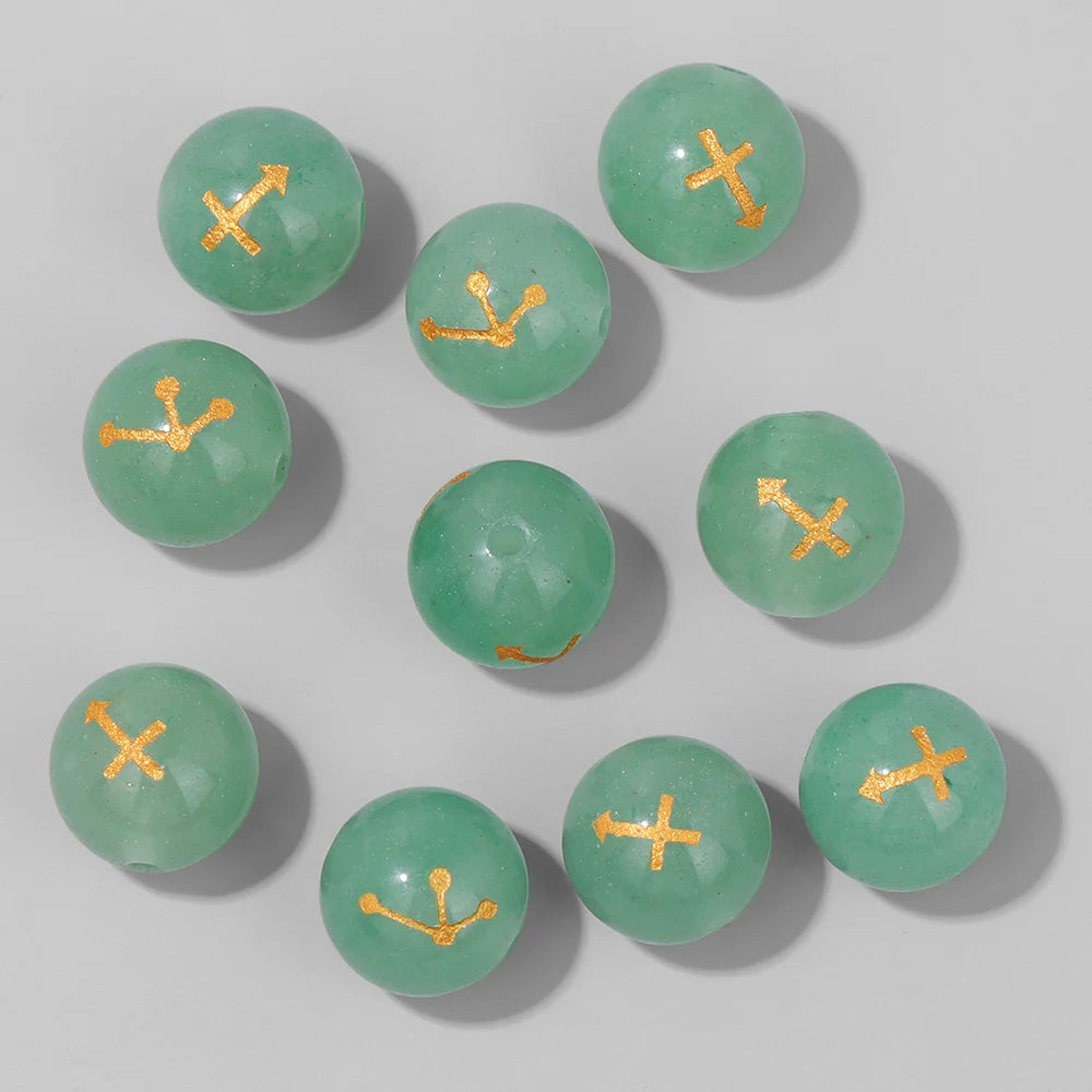 Wholesale 12 Zodiac Mooonstone Charms Natural Stone Sandstone Agates Constellation Sign Beads For Jewelry Making Accessories Set