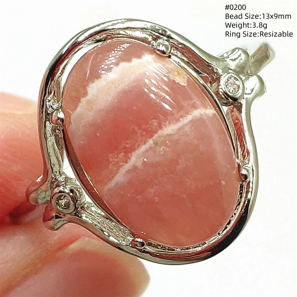 Natural Red Rhodochrosite Adjustable Ring Jewelry Rose Rhodochrosite 925 Sterling Silver Women Oval Bead AAAAA