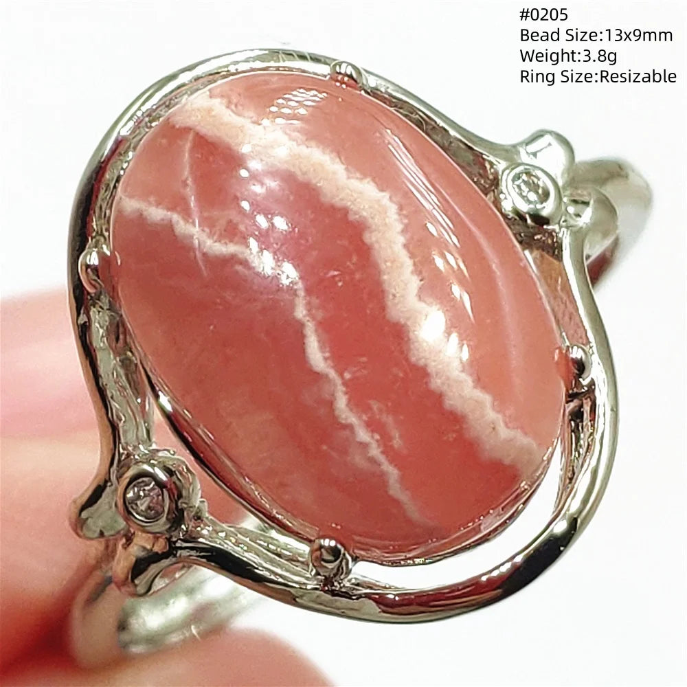 Natural Red Rhodochrosite Adjustable Ring Jewelry Rose Rhodochrosite 925 Sterling Silver Women Oval Bead AAAAA