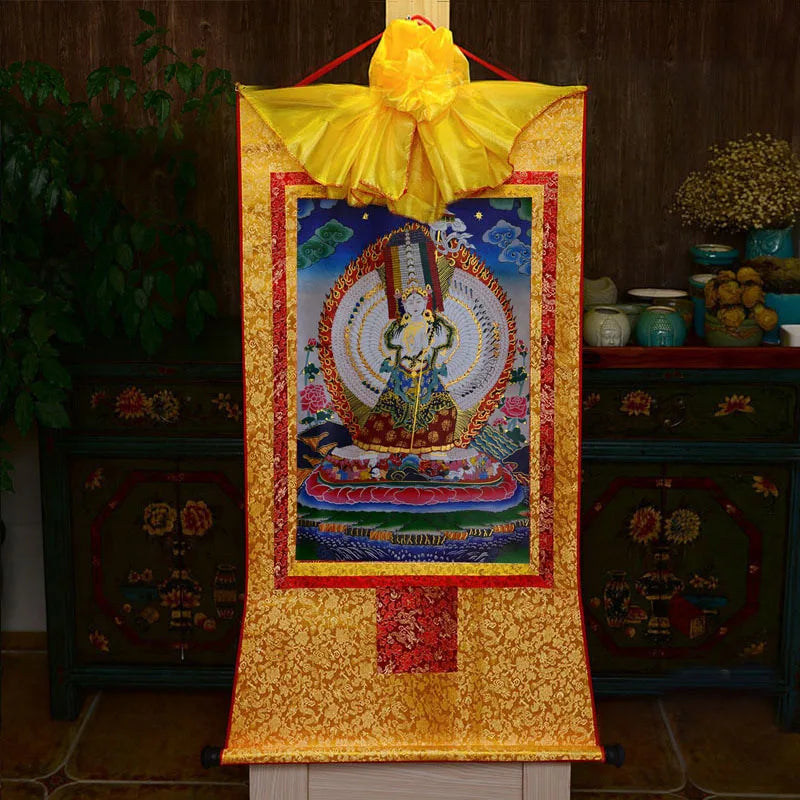 35*20cm Tibetan Thangka Wall Art Padmasambhava Green Tara Buddha Painting Hanging Decor Religious Scroll Picture Home Decoration