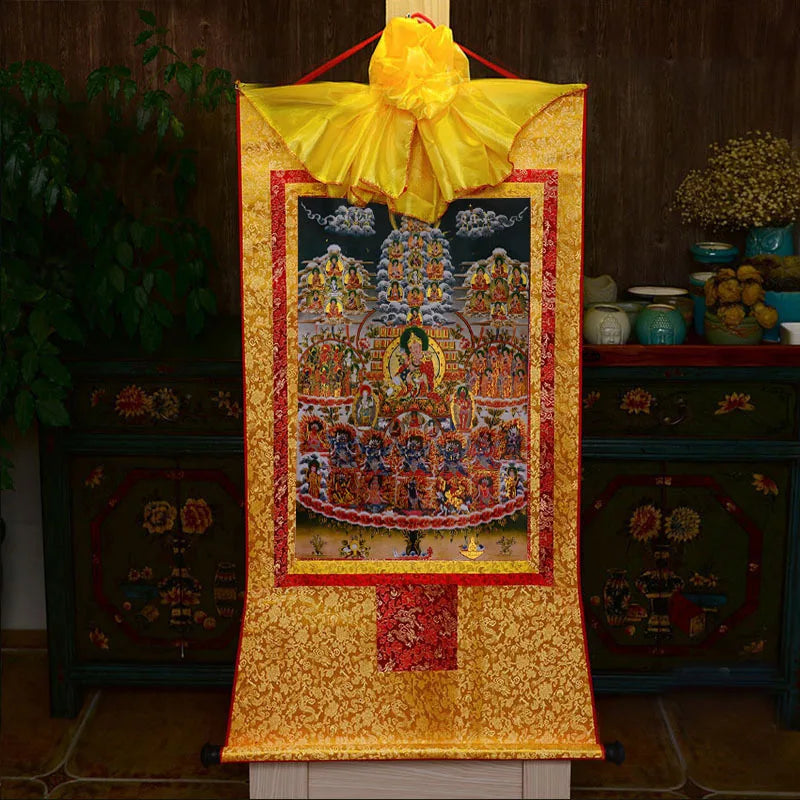 35*20cm Tibetan Thangka Wall Art Padmasambhava Green Tara Buddha Painting Hanging Decor Religious Scroll Picture Home Decoration