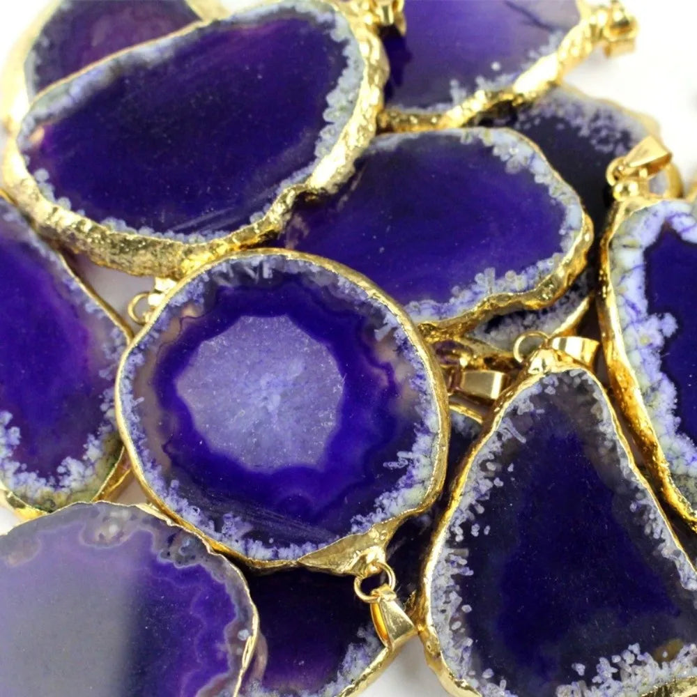 60*40mm Irregular Agate Geode Plated Gold Edged Polished Crystal Slice Handmade DIY Jewelry Making Agate Wind Chime Meditation