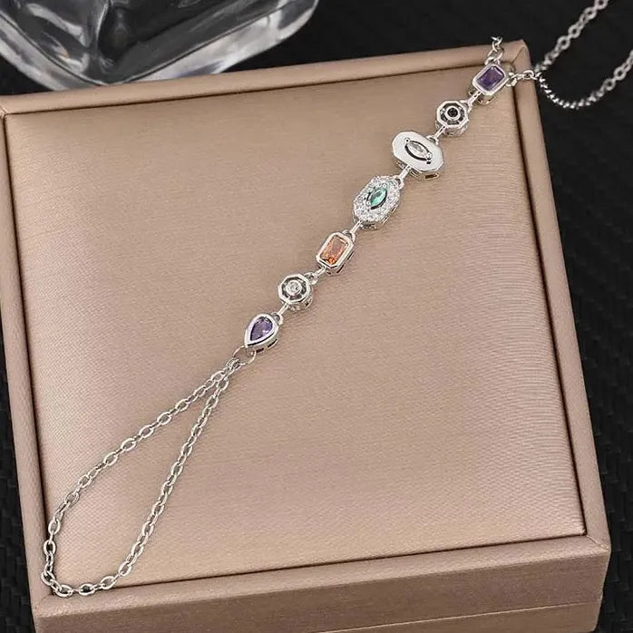 Stainless Steel Colorful Crystal Hand Chain Bracelet for Women Fashion Bangle
