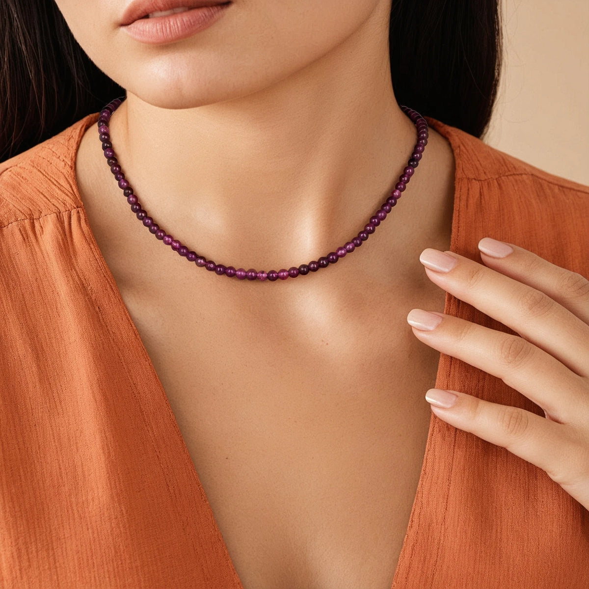 4mm Natural Amethysts Round Beads Necklace with Card for Women Female Healing Reiki Spiritual Energy Necklace Jewelry Gifts