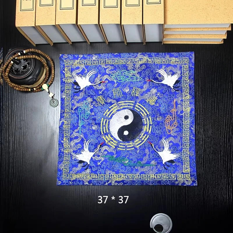 Double-layer Jacquard Silk Satin Fabric Scripture Cloth/Embroidered Eight Trigrams Cranes Four Divine Beasts Scripture Bag Cover