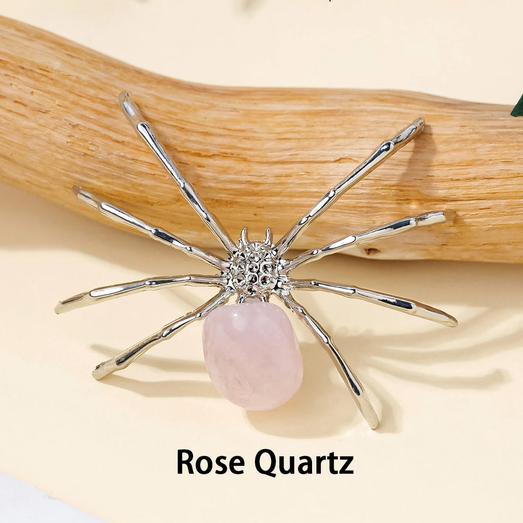 1 Pc Natural Crystal Tumbled Stone Spider Figurine – Halloween Prop, Home Desktop Decor, Handcrafted Ornament, Halloween Gift