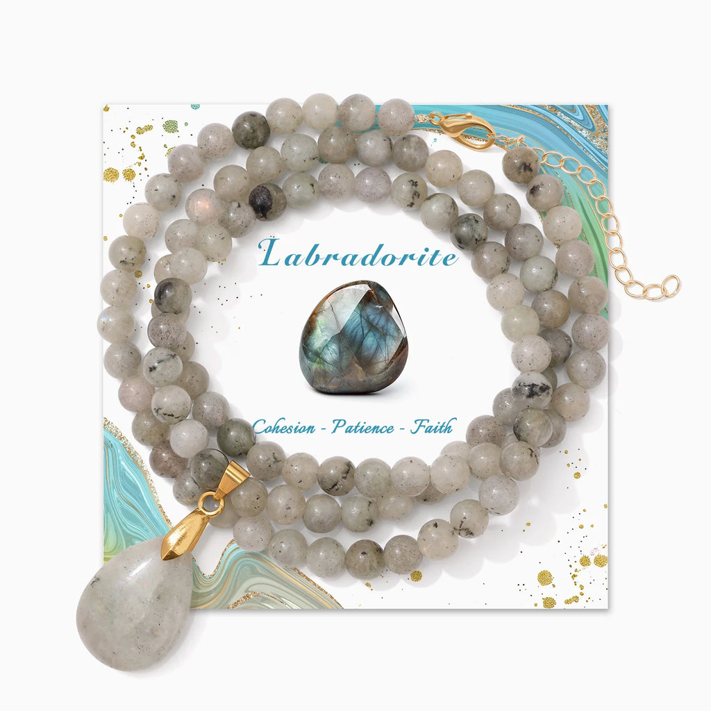 Fashion Boho Rose Quartz Necklace 6mm Round Beads Waterdrop Pendant Necklace for Women Collar Healing Crystal Jewelry