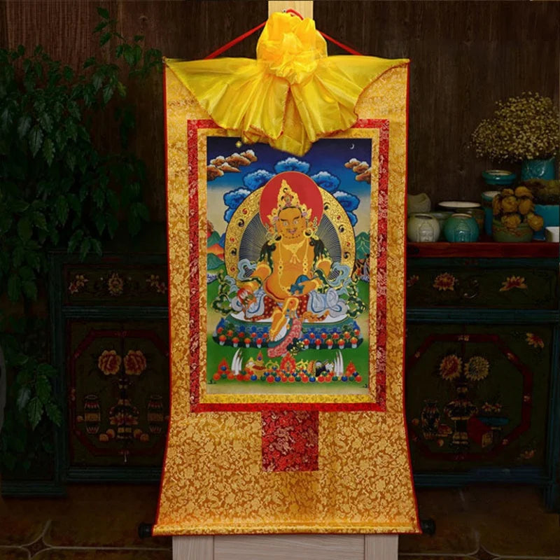 35*20cm Tibetan Thangka Wall Art Padmasambhava Green Tara Buddha Painting Hanging Decor Religious Scroll Picture Home Decoration