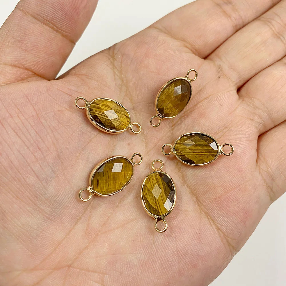 3Pcs Faceted Natural Stone Pendants Tiger Eye Crystal Double Hole Connectors Charm for Jewelry Making DIY Necklace Accessories