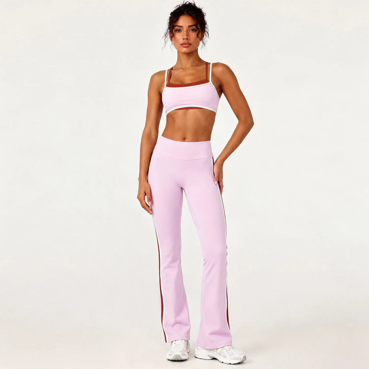 Color Block Contrast Trim Women Fitness Outfit Set Camisole Sports Bra High Elastic Flared Yoga Pants 2Pcs Sport SetSports Wear