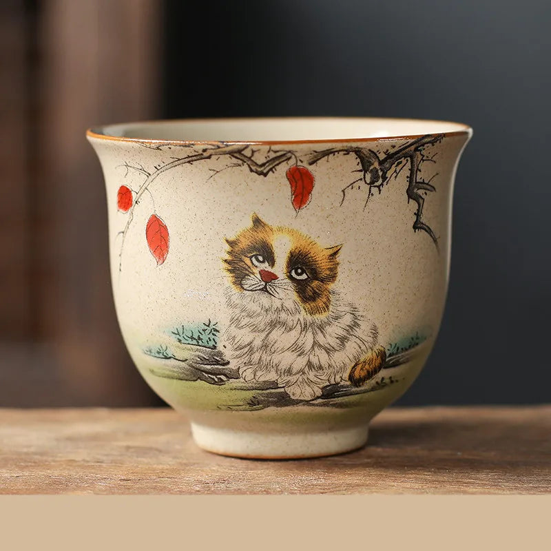 1 Pc Chinese Zodiac Ceramic Tea Cup Handmade Vintage Pottery Tea Bowl Teaware Master Teacup Personal Meditation Cup 110ml