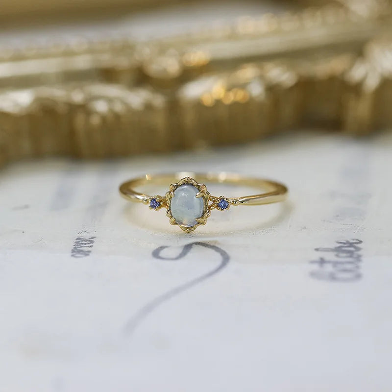 LAMOON Vingtage Natrual Aquamarine Gemstone Ring For Women Light Blue Stone Ring 925 Sterling Silver Gold Plated Fine Jewelry