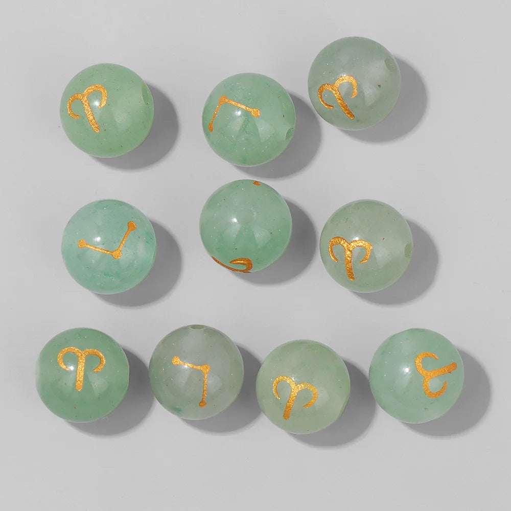 Wholesale 12 Zodiac Mooonstone Charms Natural Stone Sandstone Agates Constellation Sign Beads For Jewelry Making Accessories Set
