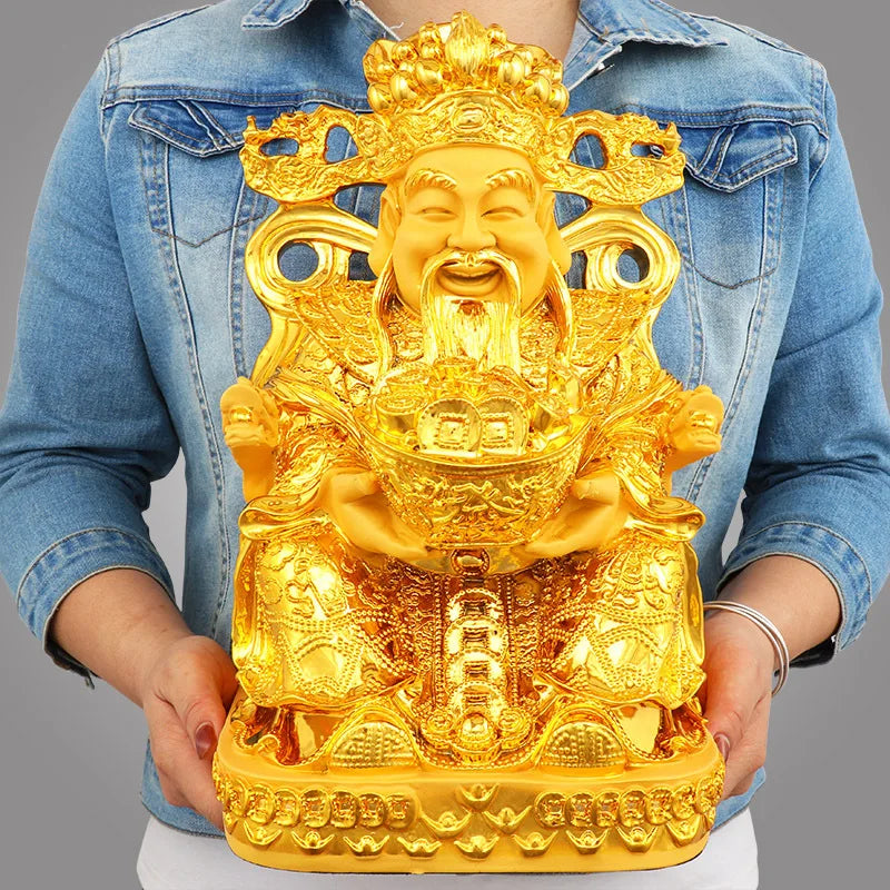 Feng Shui Gold God of Wealth Lucky Resin Statue Home Decor Entrance Living Room Crafts