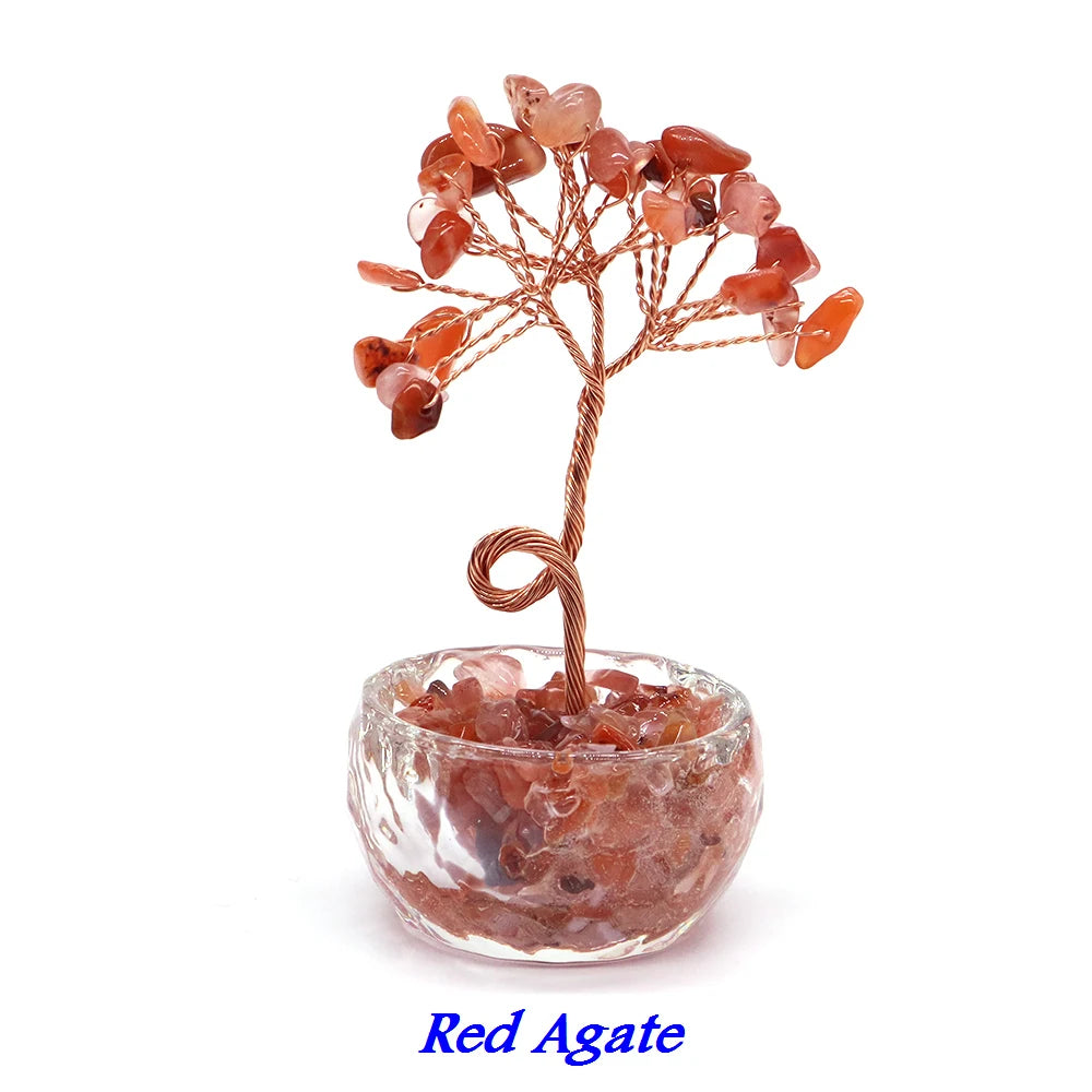 Natural Gemstone Crystal Lucky Tree With Gravel Stone Base Chakras Health Home Office Desk Living Room Crystal Decor Mini Sized