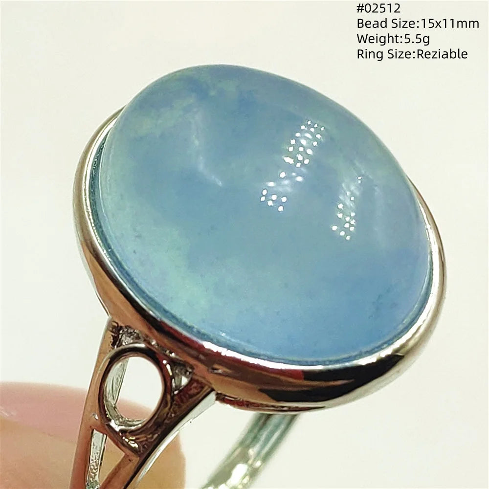 Natural Blue Aquamarine Beads Ring Adjustable Brazil Ring Oval 925 Sterling Silver Aquamarine Jewelry Women AAAAA