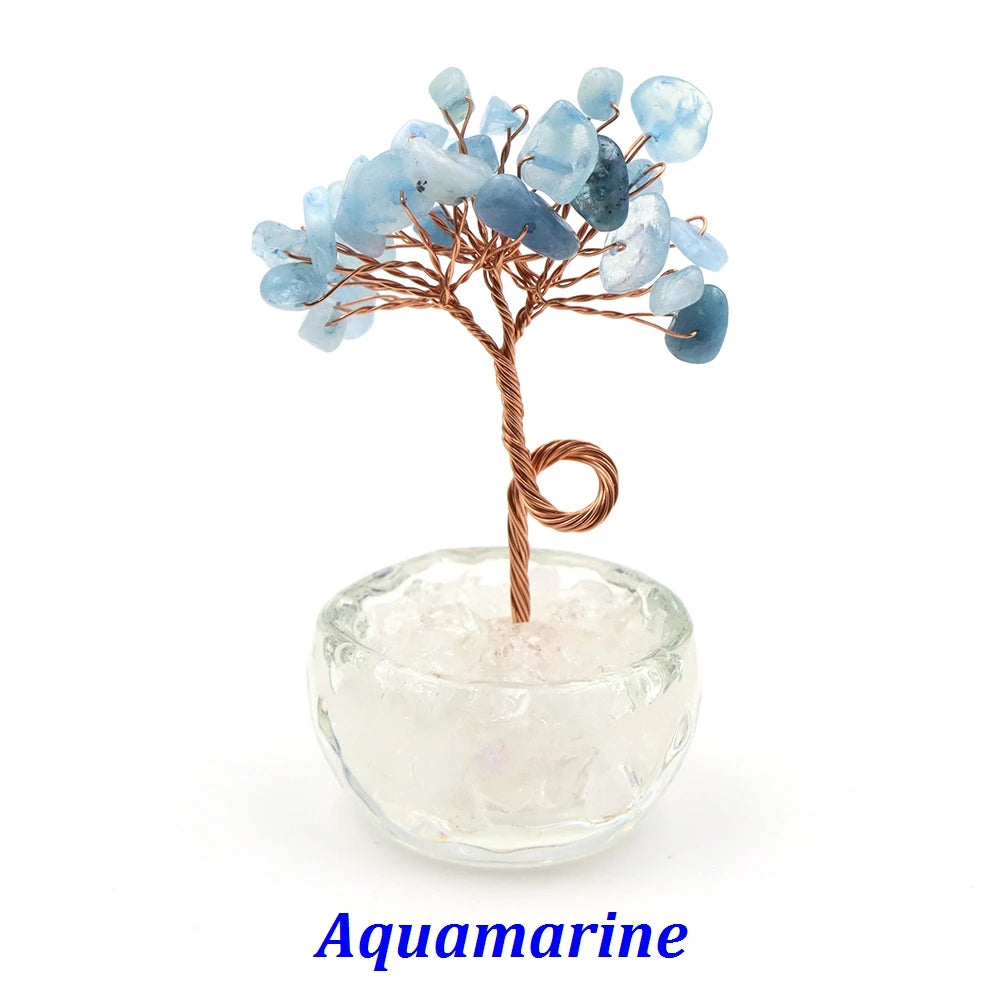 Natural Gemstone Crystal Lucky Tree With Gravel Stone Base Chakras Health Home Office Desk Living Room Crystal Decor Mini Sized