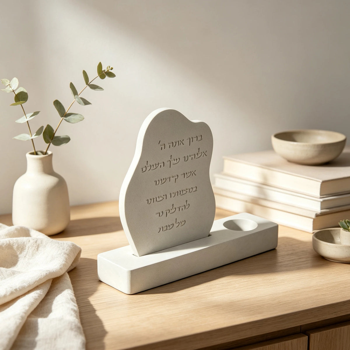 Jewish Shabbat Candle Holder Silicone Mold Hebrew Engraving Plaque Concrete Mold Jesmonite Resin DIY Craft Mold