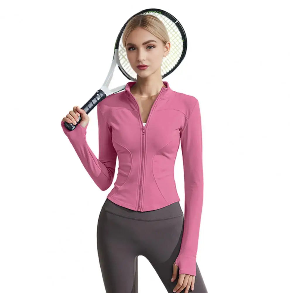 Yoga Clothes Thumb Hole Sleeves Yoga Top Women Long Sleeve Workout Tops Quick Dry Full Zip Crop Jackets Athletic for Running