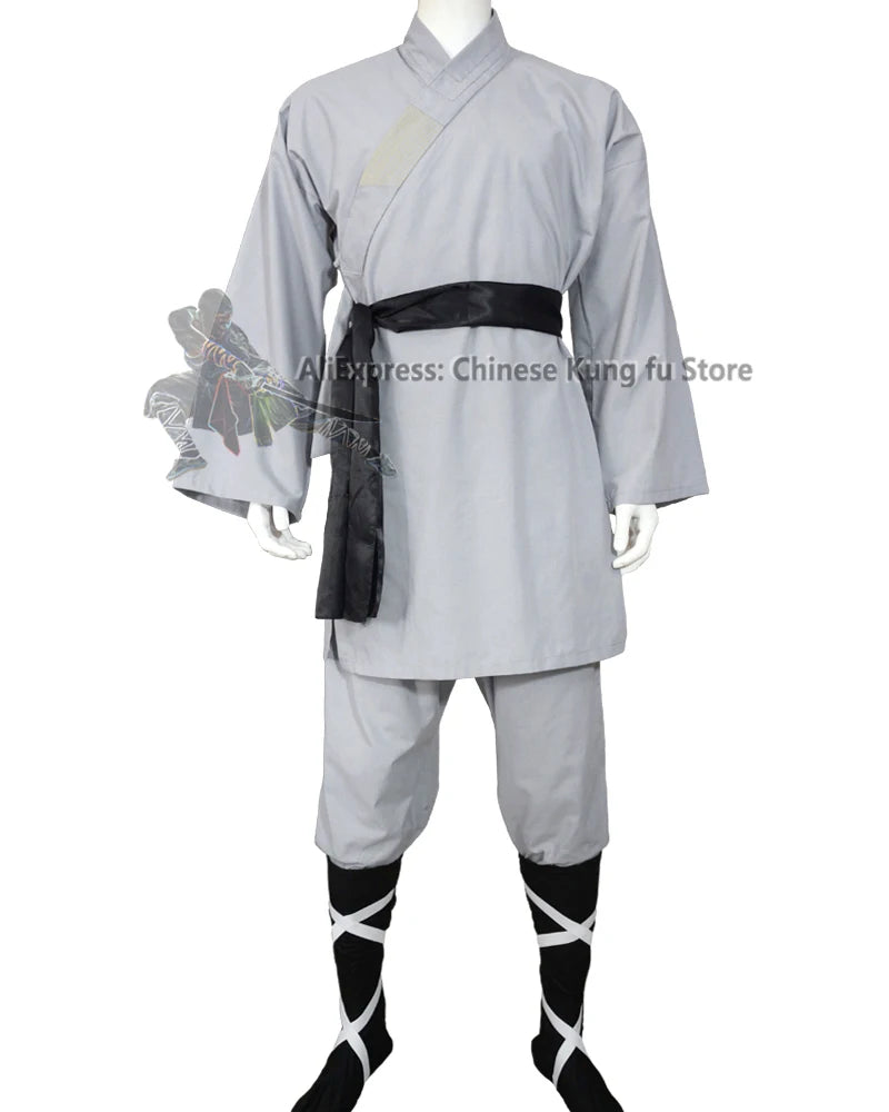 Shaolin Monk Wushu Martial Arts Suit Qigong Kung Fu Uniform Gray Cotton Meditation Clothing