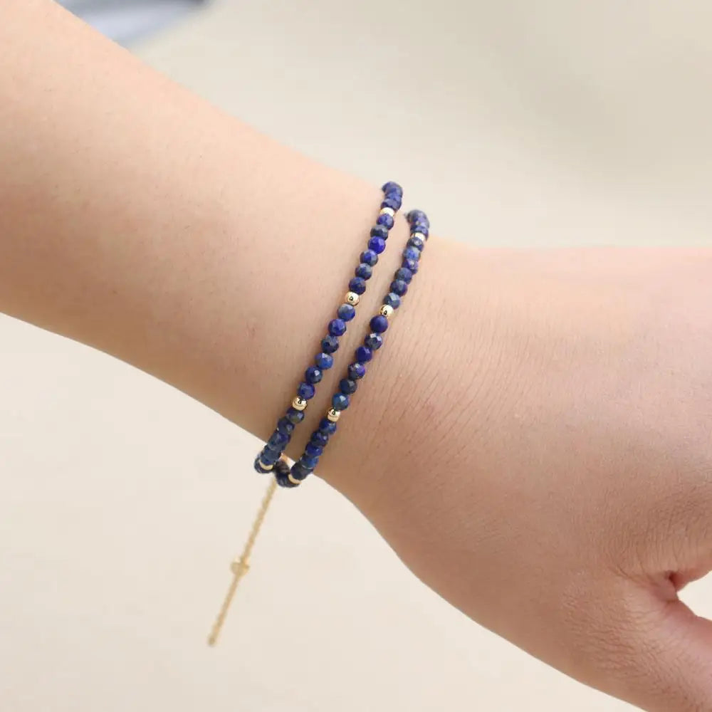 3MM Double Layer Natural Lapis Lazuli Beads Magnetic Buckle Gold Plated Charm Strand Bracelets Handmade Women Jewelry
