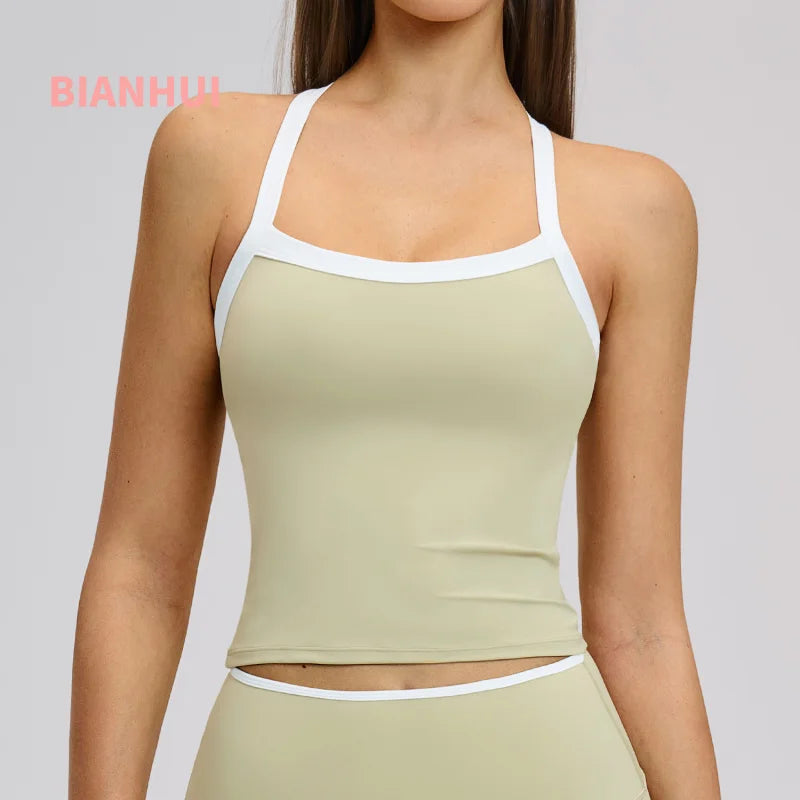 BIANHUI Yoga Vest Sportswear Woman Gym Color-Block Hollow-Out Beautiful Back Fitness Outdoor Wear Running Sports Yoga Clothes
