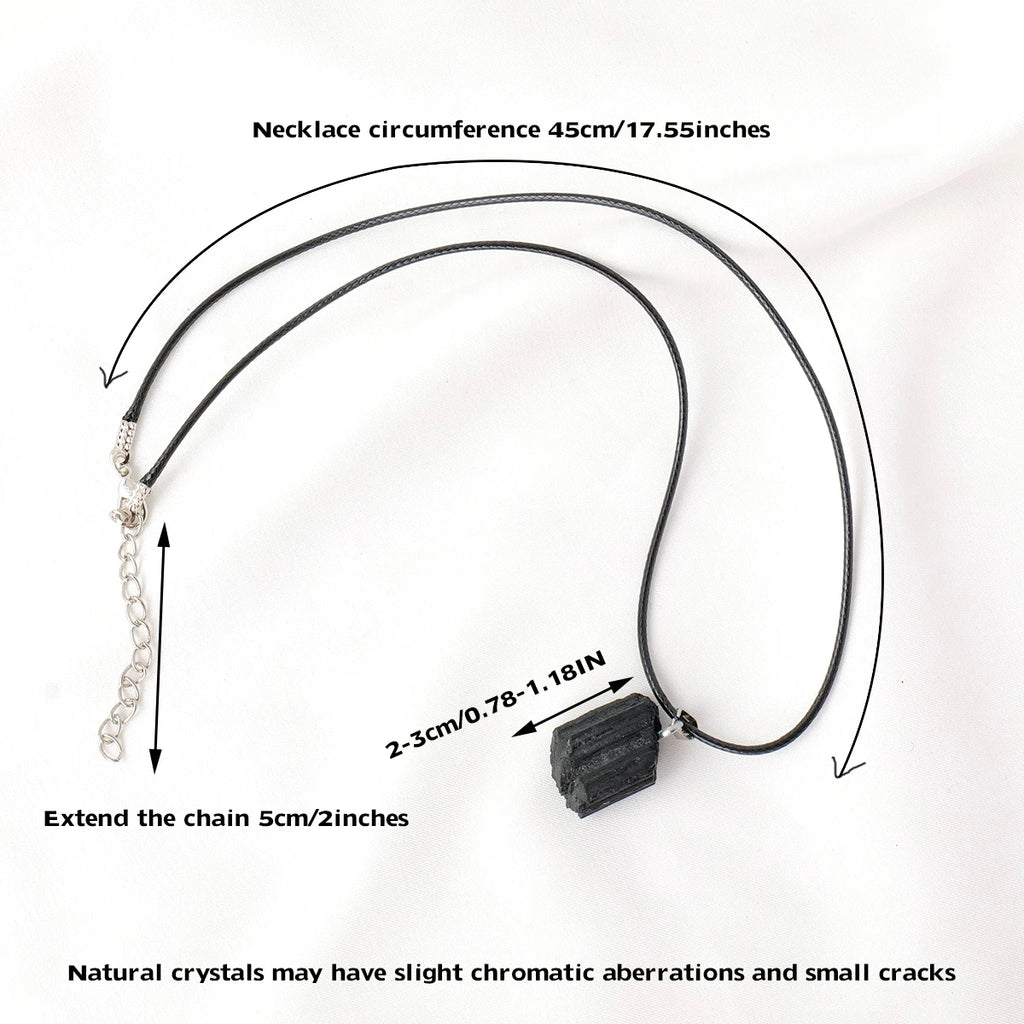 1PC Natural Crystal Black Tourmaline Raw Stone Unpolished Gem Pendant Necklace Quartz Jewelry For Man Gifts