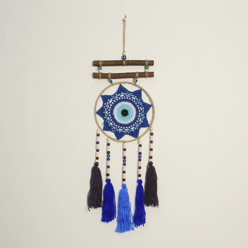 Wooden Beads Dream Catcher Net Tree Branches Hand Woven Tapestry Moon Sun Wall Blanket Covered Pipeline Vintage Art Pendant 1pcs