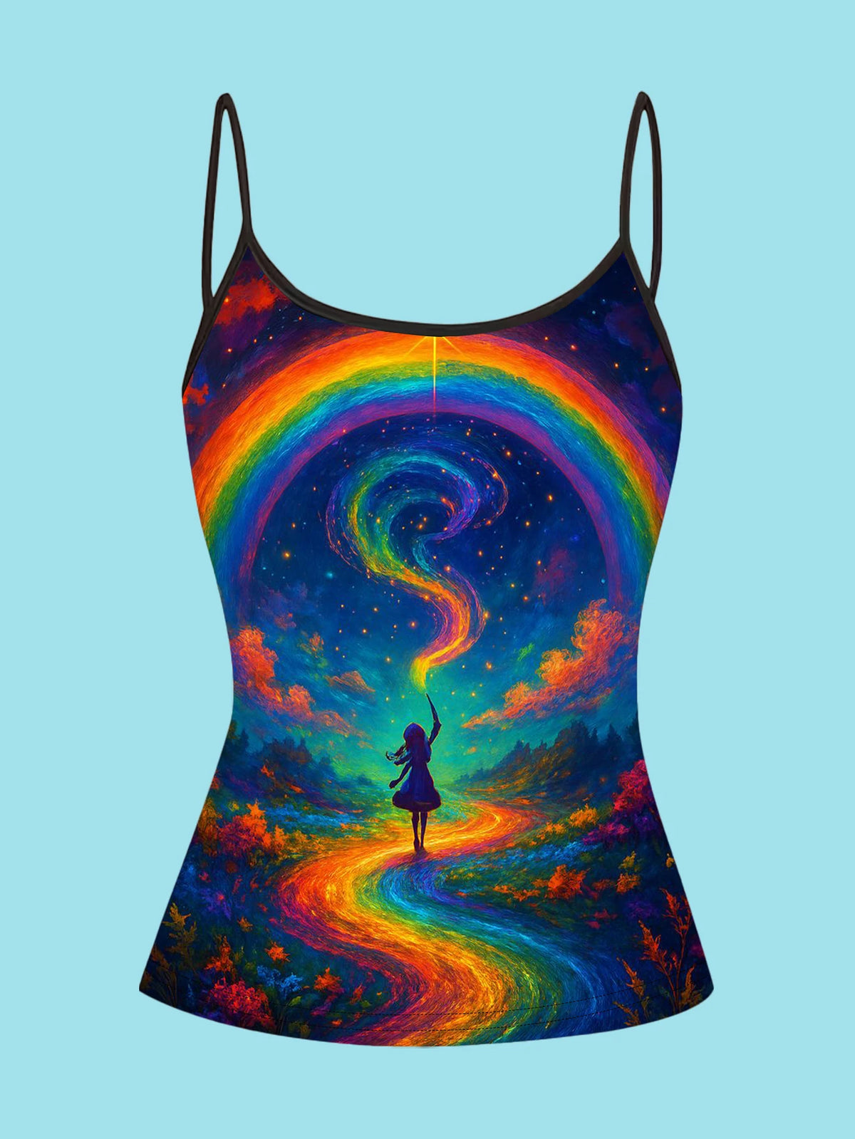 4-Pack of Women's Spiritual Art Print Camisoles with Lotus Meditation Images, Rainbow Light Path, Mythological Symbols, Slim-Fit Spaghetti Strap Inner Tops