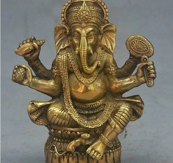 17CM Old Tibet Buddhism Bronze Ganapati Ganesh Lord Ganesha Elephant Buddha Statue