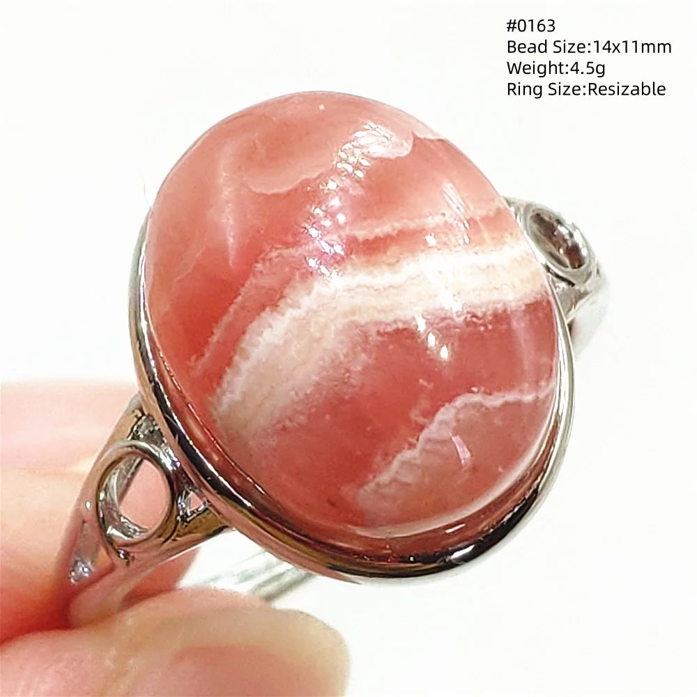Natural Red Rhodochrosite Adjustable Ring Jewelry Rose Rhodochrosite 925 Sterling Silver Women Oval Bead AAAAA