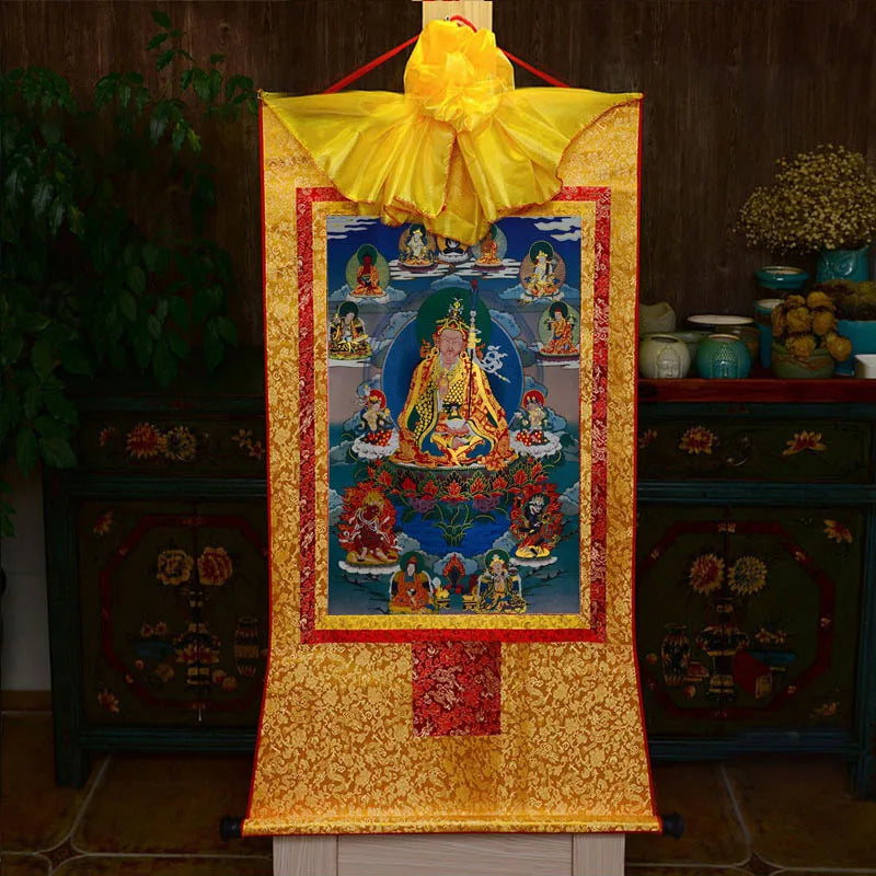 35*20cm Tibetan Thangka Wall Art Padmasambhava Green Tara Buddha Painting Hanging Decor Religious Scroll Picture Home Decoration