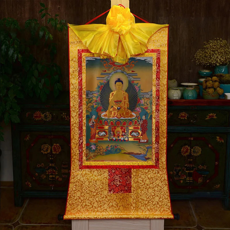 35*20cm Tibetan Thangka Wall Art Padmasambhava Green Tara Buddha Painting Hanging Decor Religious Scroll Picture Home Decoration