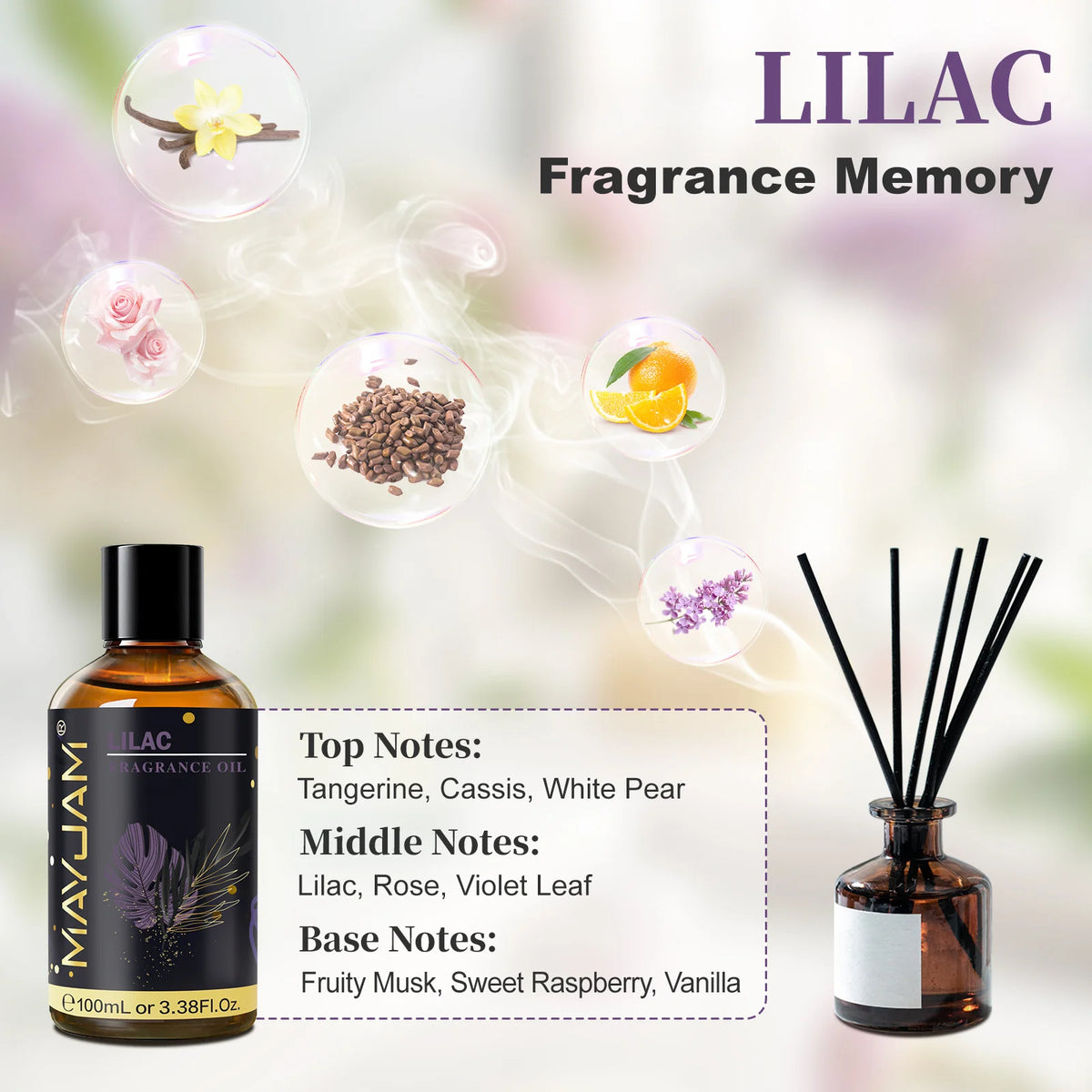 MAYJAM Fragrance Oil Hotel Lilac Forest Pine Bay Rum Chocolate White Santal Scents for Diffuser Candle Making 100ml Aroma Oil