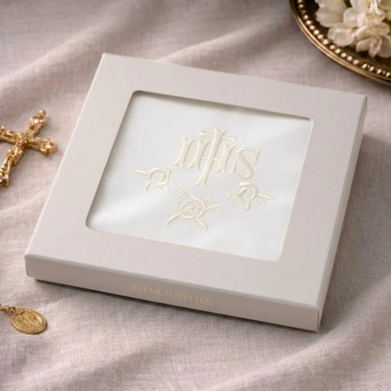 White Linen Altar Cloth With Cross Embroidery Pall Corporal Purificator Towel Catholicism Nine Fold Cloth For Church Supplies