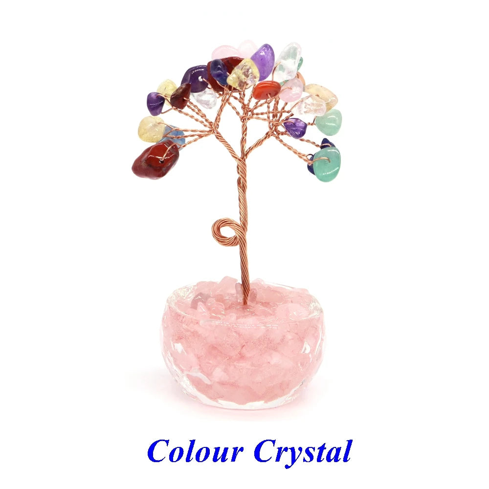 Natural Gemstone Crystal Lucky Tree With Gravel Stone Base Chakras Health Home Office Desk Living Room Crystal Decor Mini Sized