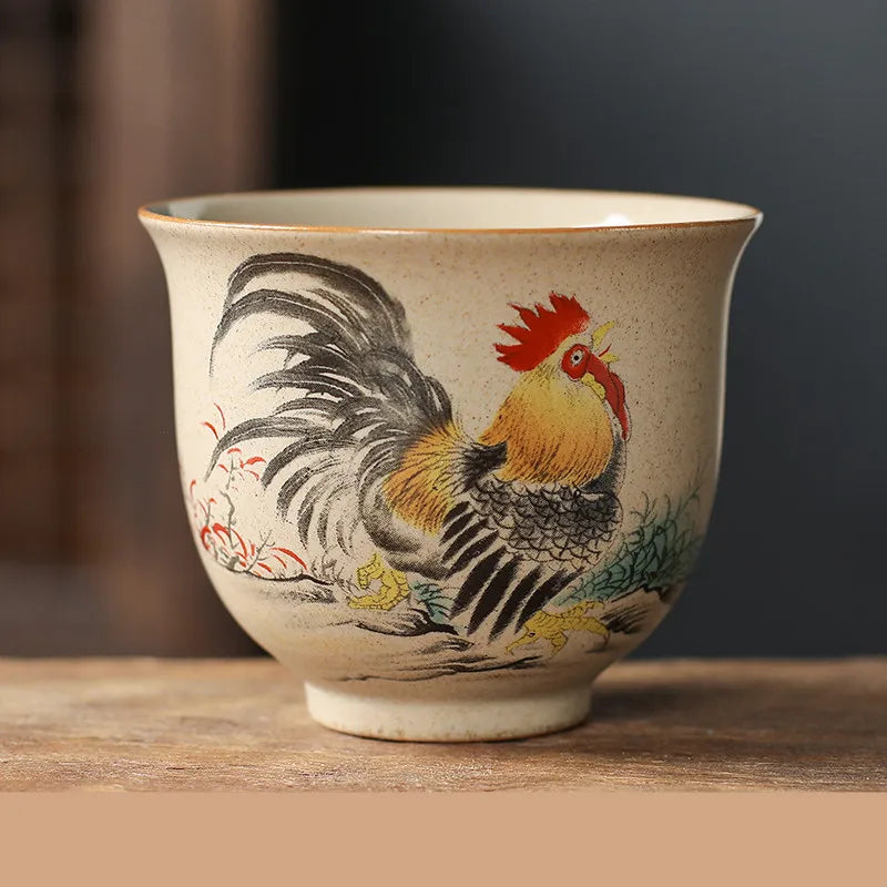 1 Pc Chinese Zodiac Ceramic Tea Cup Handmade Vintage Pottery Tea Bowl Teaware Master Teacup Personal Meditation Cup 110ml