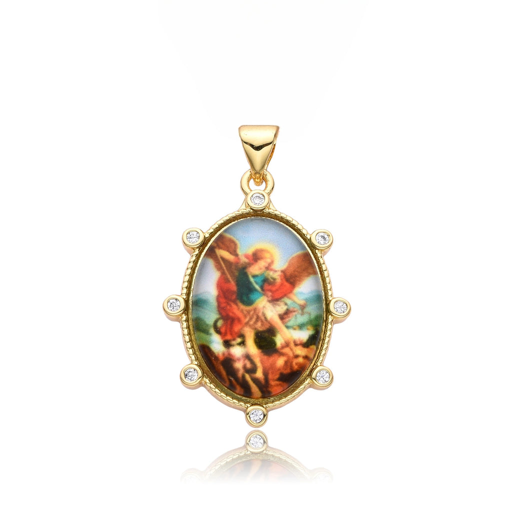 Gold Plated Enamel Virgin Mary Pendant Sacred Heart of Jesus Zirconia Edges Medal Necklace Divine Child Charms Catholic Jewelry