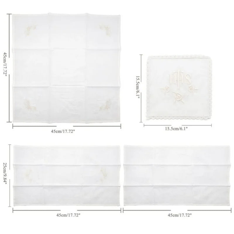 White Linen Altar Cloth With Cross Embroidery Pall Corporal Purificator Towel Catholicism Nine Fold Cloth For Church Supplies