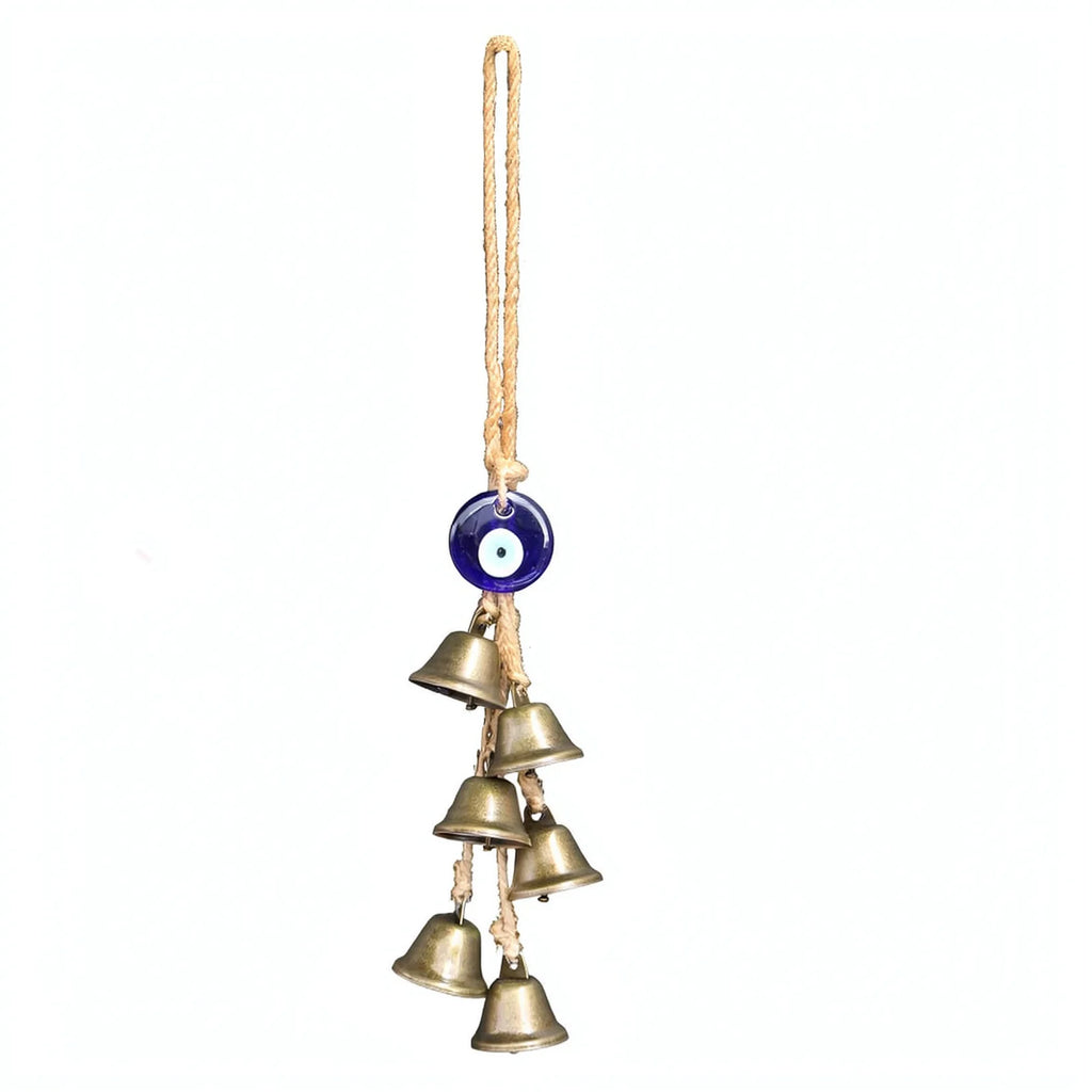 Retro Style Evil Eye Hanging Ornament Metal Bell Hemp Rope Wind Chime Garden Porch Decoration Unique Home Accessory