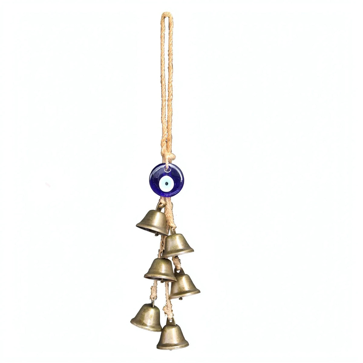 Retro Style Evil Eye Hanging Ornament Metal Bell Hemp Rope Wind Chime Garden Porch Decoration Unique Home Accessory