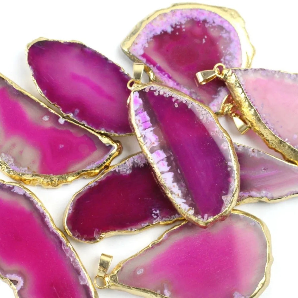 60*40mm Irregular Agate Geode Plated Gold Edged Polished Crystal Slice Handmade DIY Jewelry Making Agate Wind Chime Meditation