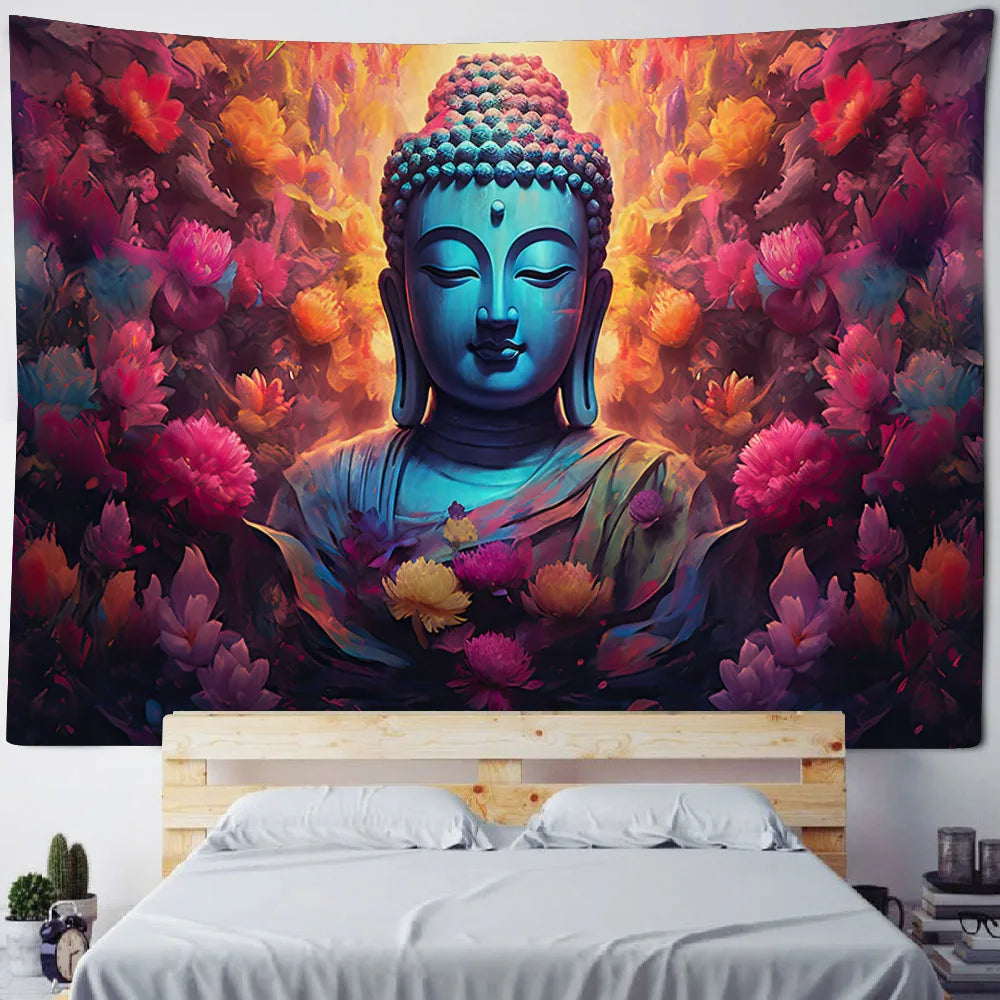 White Lotus Buddha Tapestry Wall Hanging - Zen Decor for Meditation Room Home Spiritual Yoga Studio Minimalist Enlightenment Art