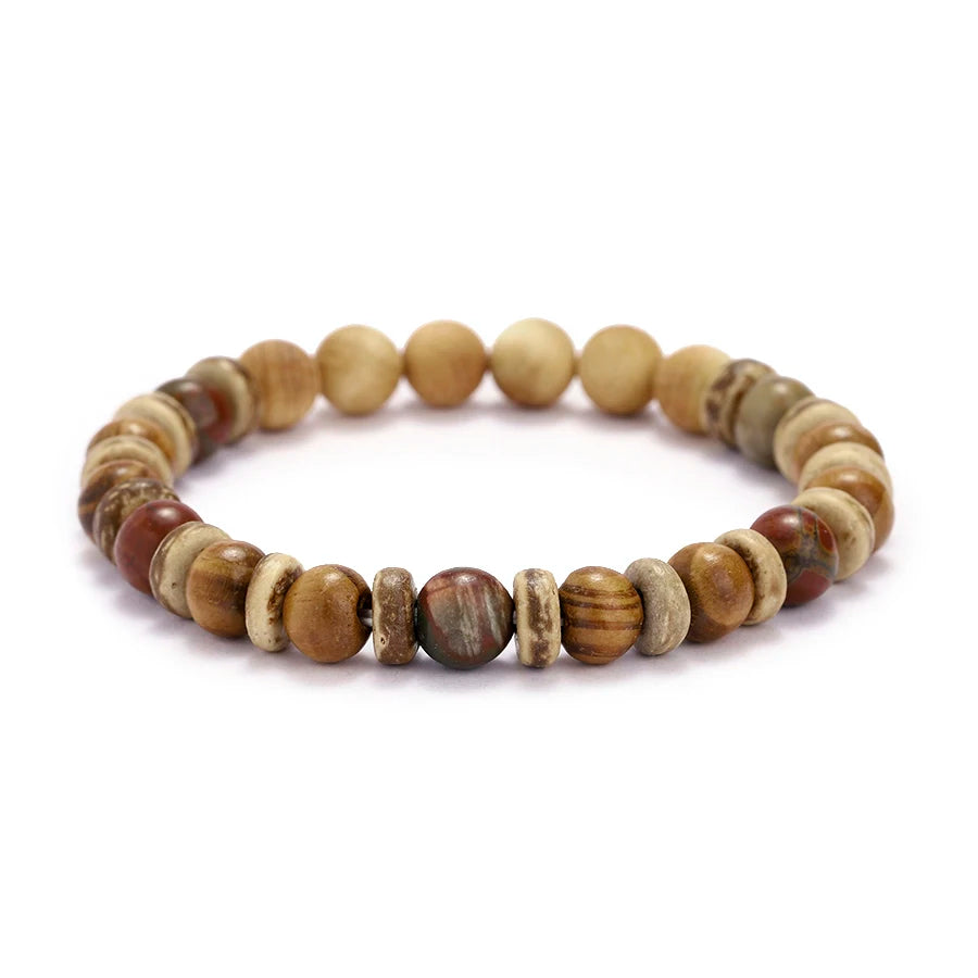 Vintage Wood Beaded Bracelet Mens Natural Stone Braslet Yoga Meditation Prayer Jewelry Tiger Eye Braclet Homme