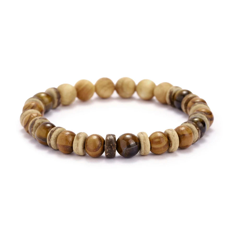 Vintage Wood Beaded Bracelet Mens Natural Stone Braslet Yoga Meditation Prayer Jewelry Tiger Eye Braclet Homme